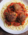 vegan mushroom lentil meatballs with gluten free spaghetti